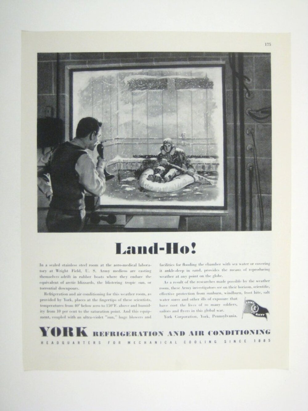 York Refrigeration Air Conditioning 1944 Print Ad Wright Field Weather Room